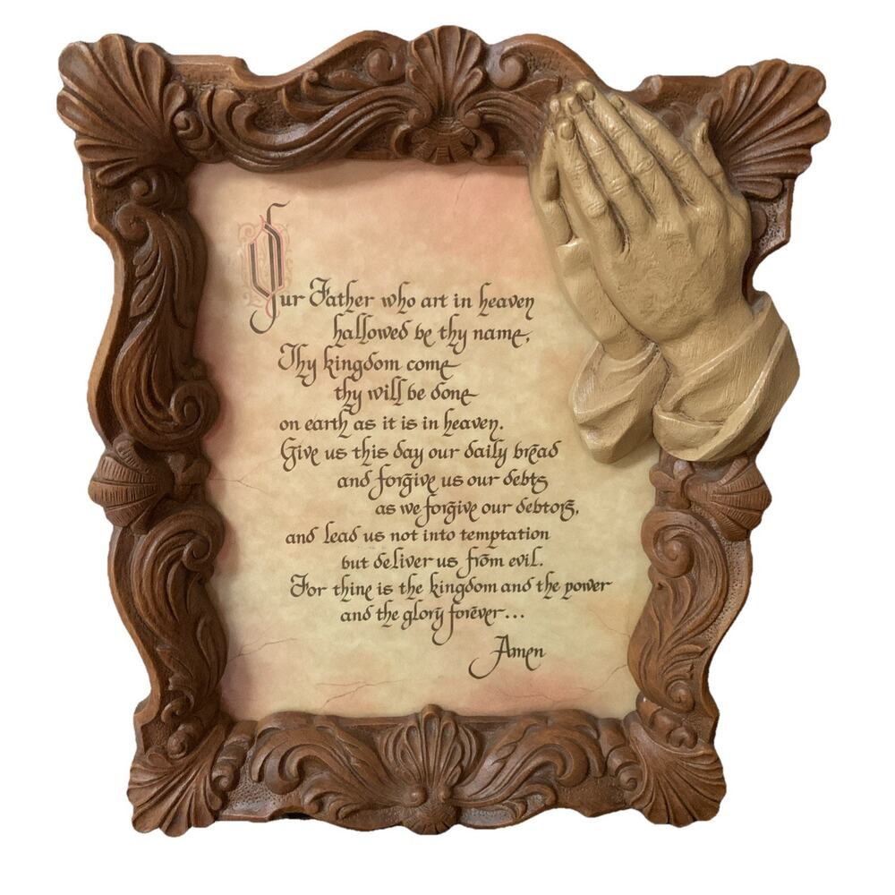 VTG Resin The Lord's Prayer Framed Praying Hands Ornate Frame Wall Mount